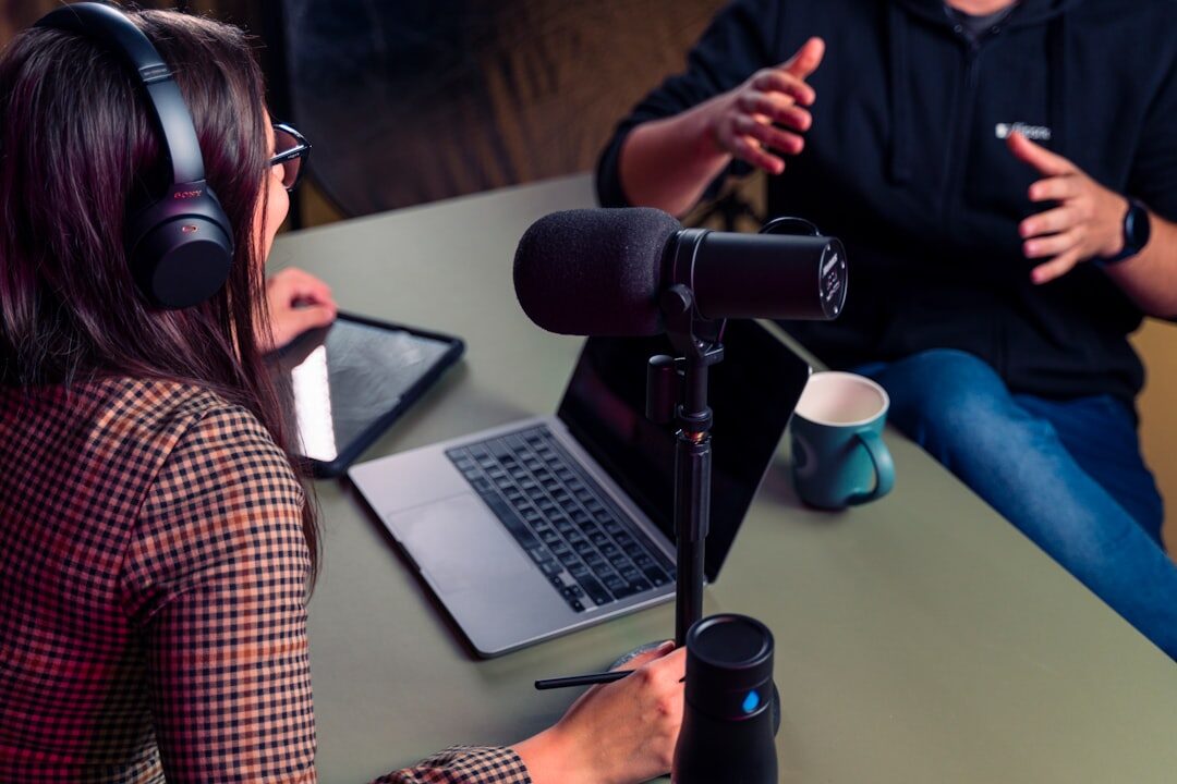 podcast host with guests