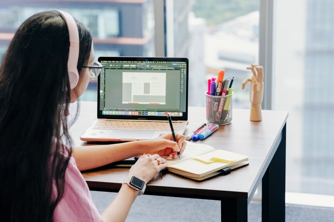 beginner blogger at desk