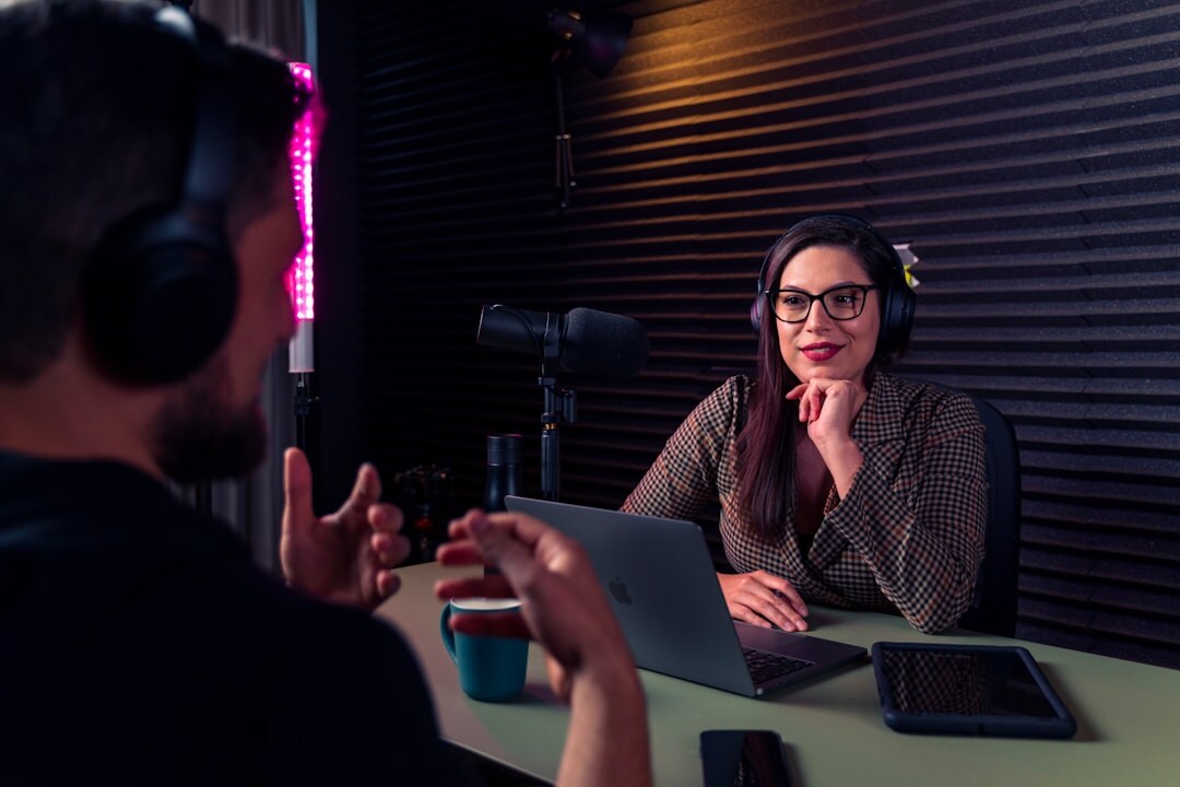 woman editing podcast