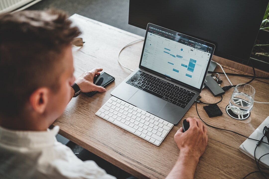person researching keywords on computer