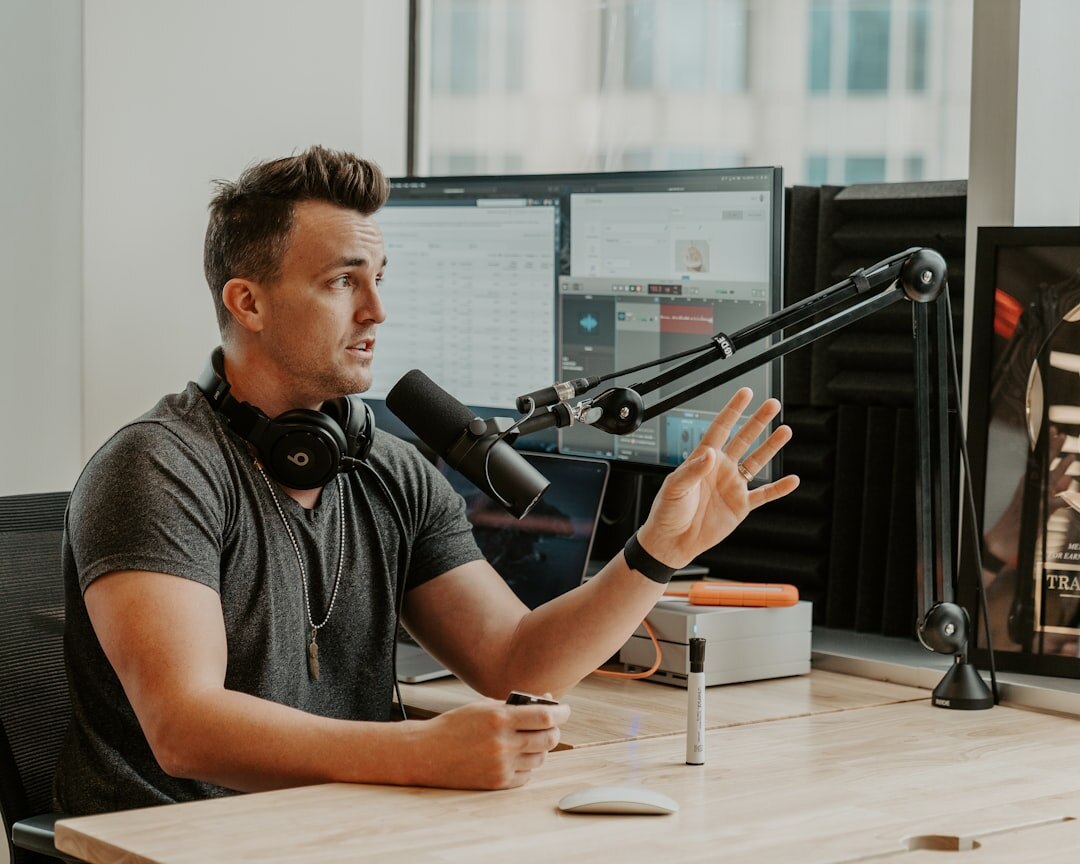 podcaster with microphone