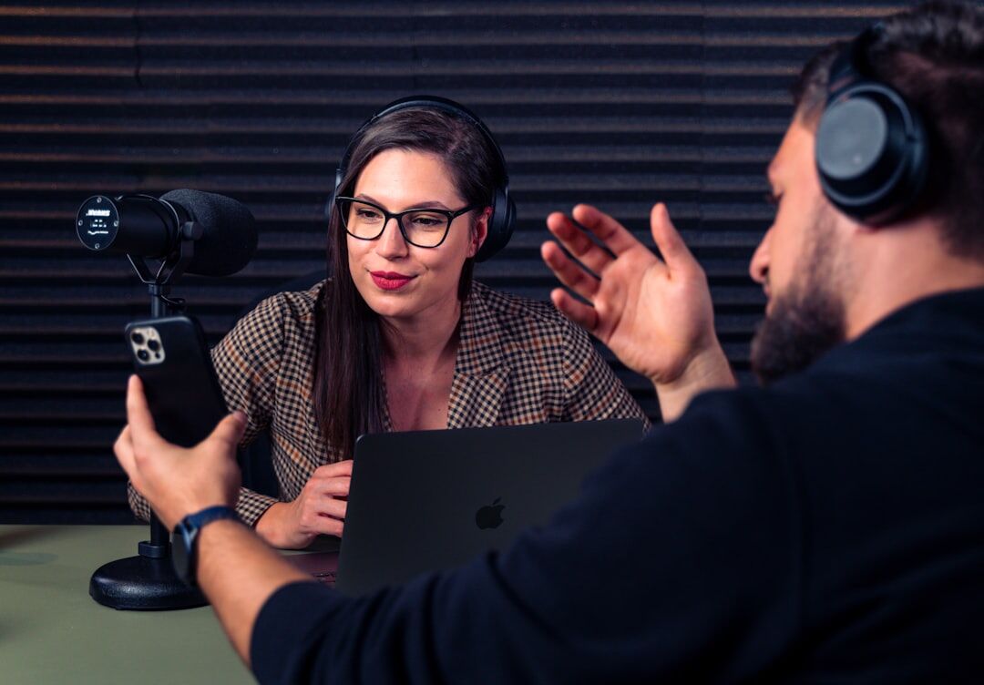 podcast host and guest in studio